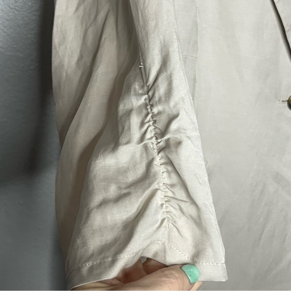 Torrid Blazer Lyocell Linen Blend Jacket Women 2 Beige Lines Collared 3/4 Sleeve - Picture 4 of 6